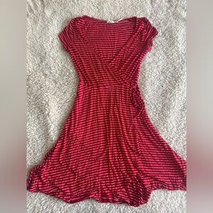 Kimchi Blue Red and White Striped Midi Wrap Dress